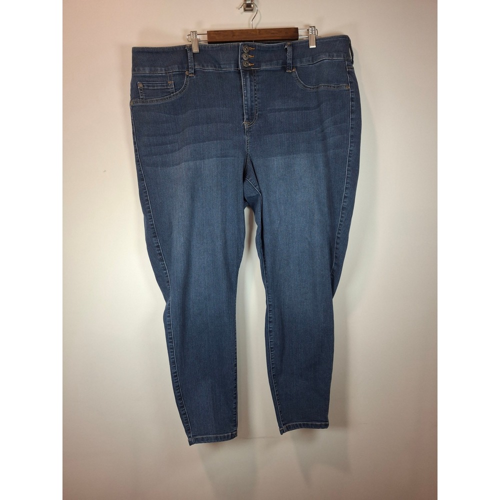 Torrid First At Fit Skinny Jeans Womens 24T Dark Wash Blue Triple Button Tall